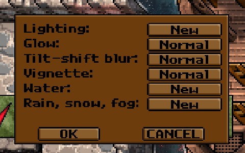 The Lighting Options menu as it was in the first prototype