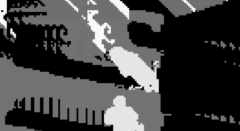 Sun shadows at sunrise in the first prototype, broken into dashes