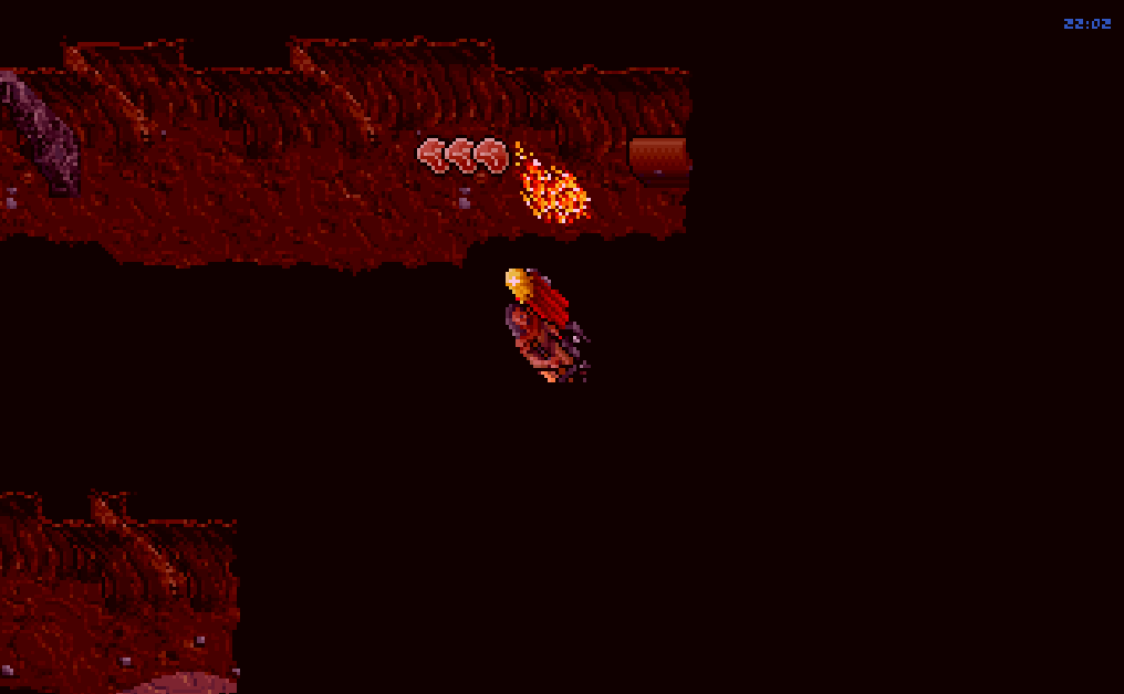 A cave with a fire and glowing haze, original