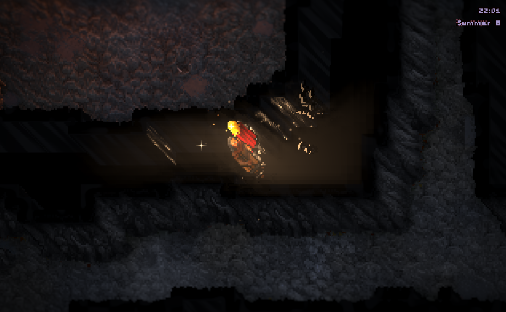 Two cave chambers, a fire and a torch, relit