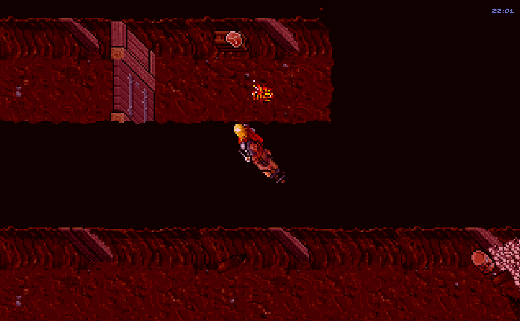 A cave passage lit only by a torch, original