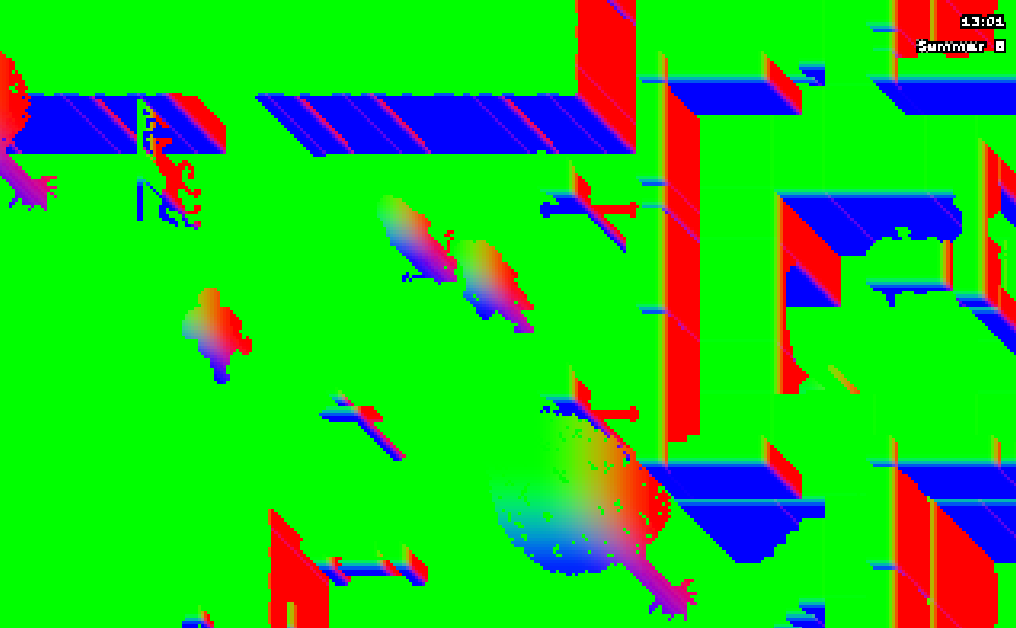 Debug view colouring each pixel by the direction its surface faces