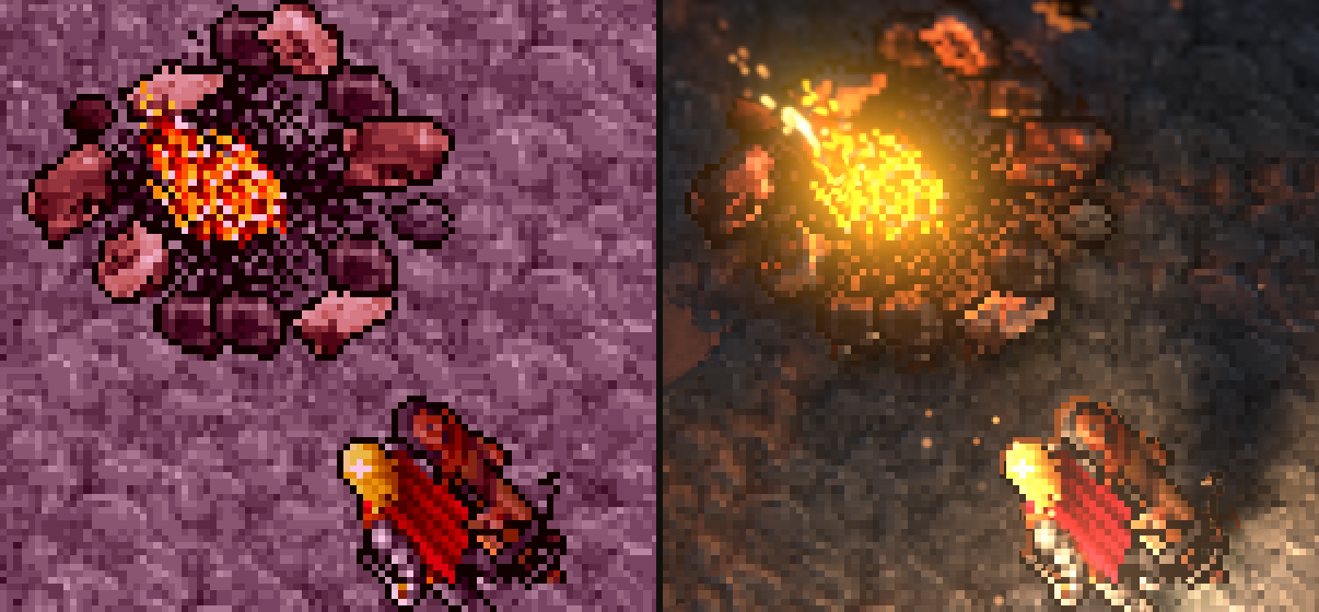 A campfire, original and throwing up sparks