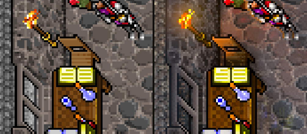 Potions on a table, original and see-through