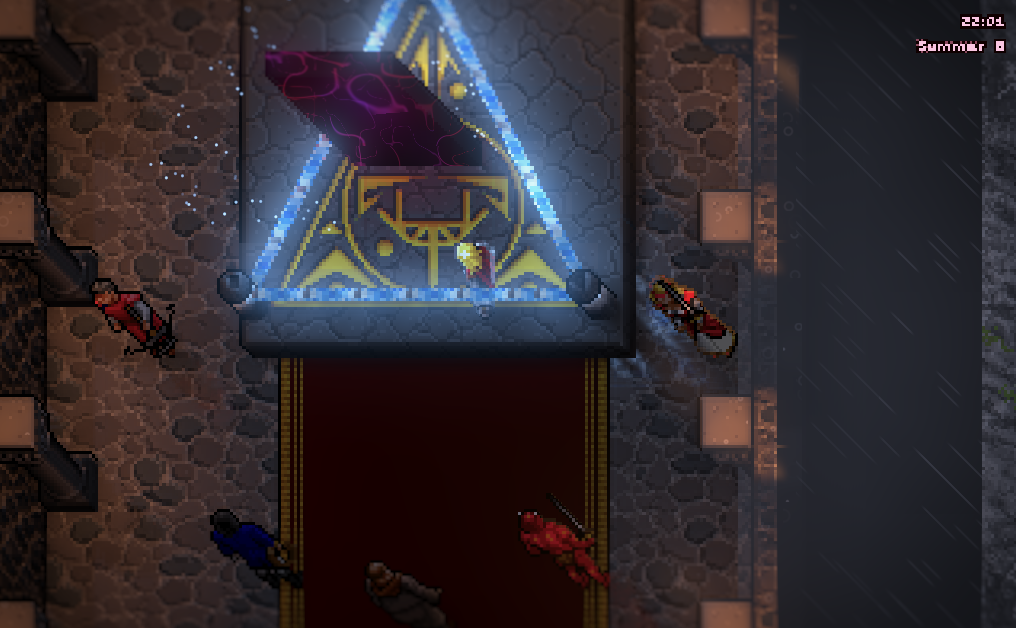 The Black Gate on its dais, relit