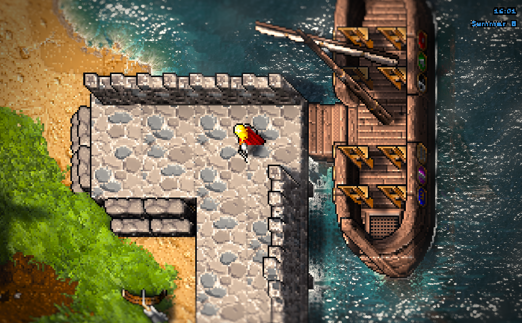 A ship at the Trinsic docks at 16:00, relit
