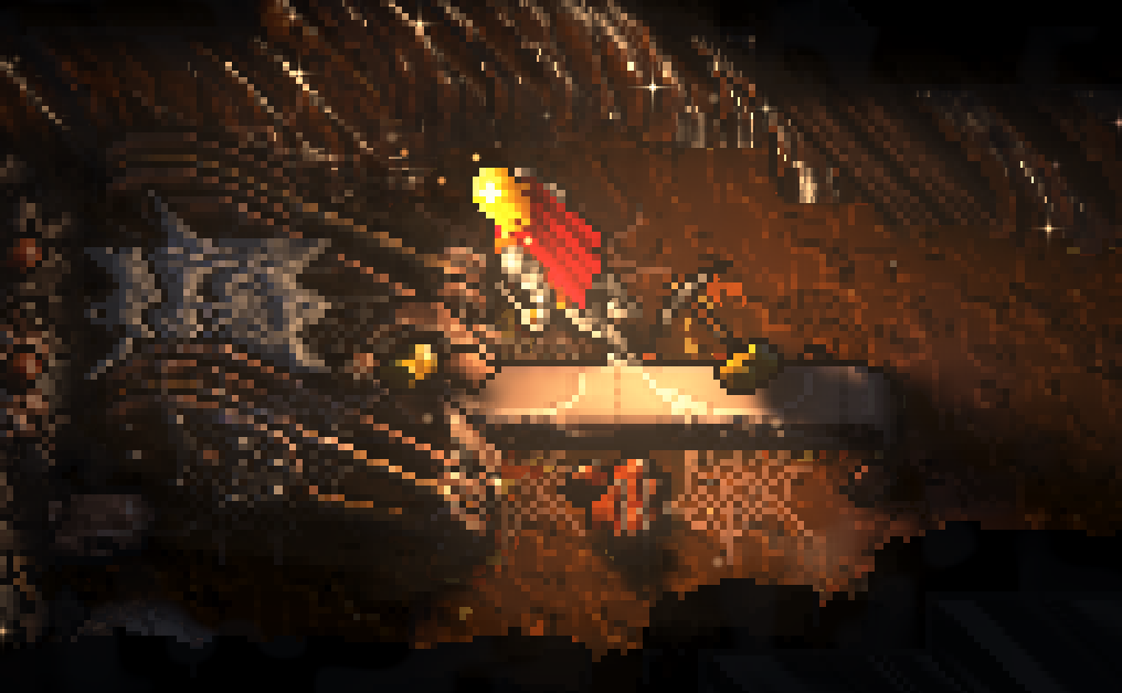 The mining machine in the Minoc mine, lit by the Avatar's torch, relit