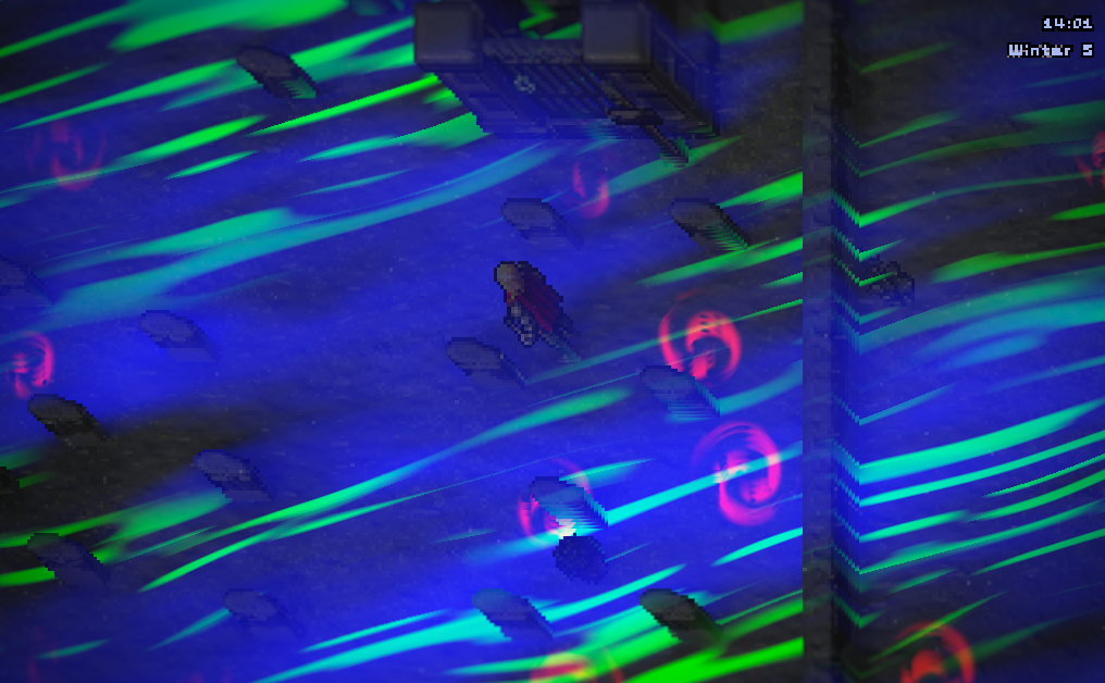 Debug view of the blizzard: mist, ground drift and whirls