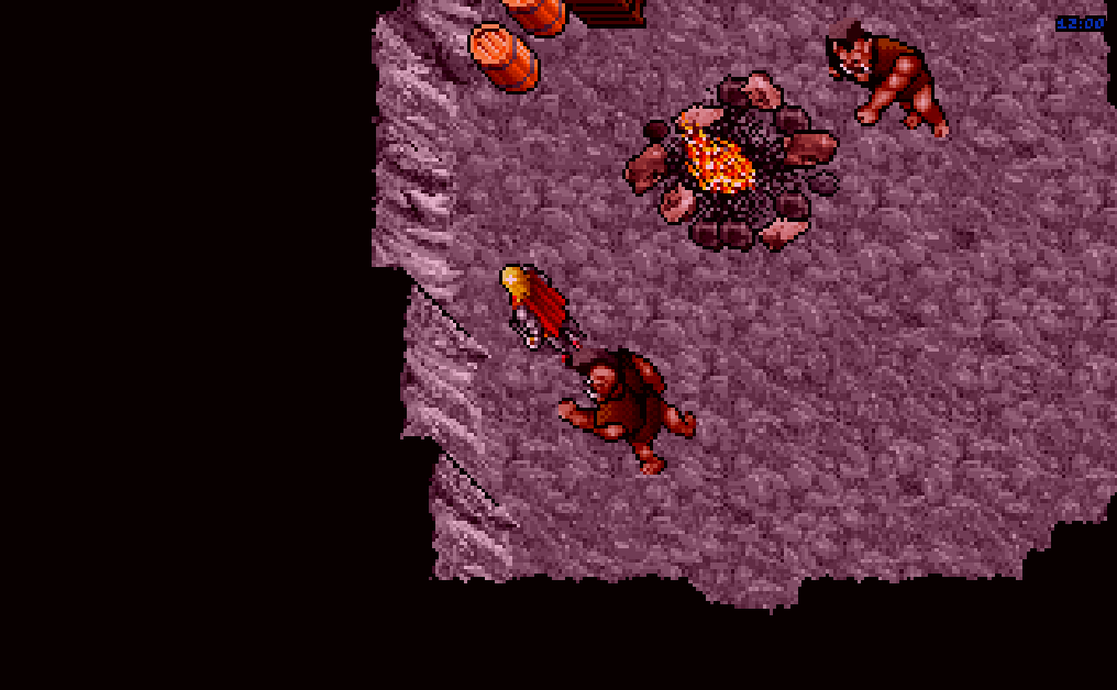 A campfire cave with a pool, original