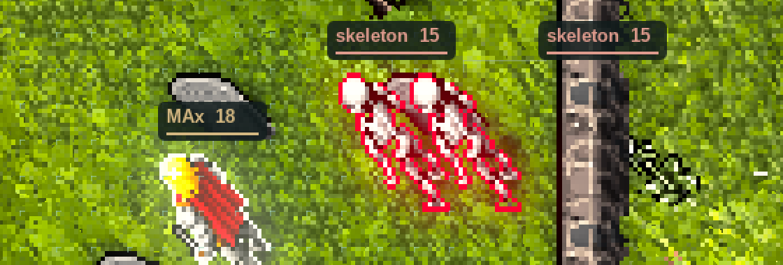 Name plates over the fighters, enlarged: MAx 18, skeleton 15, skeleton 15